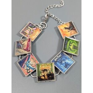 Harry Potter Book Cover Panel Charm Bracelet Silver Tone 8.5"